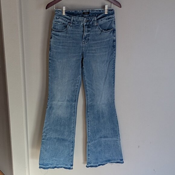 Express 70s flare Mid-Rise Flex Hyper Stretch Denim Jeans Medium Long 6/8/10 - Picture 1 of 11